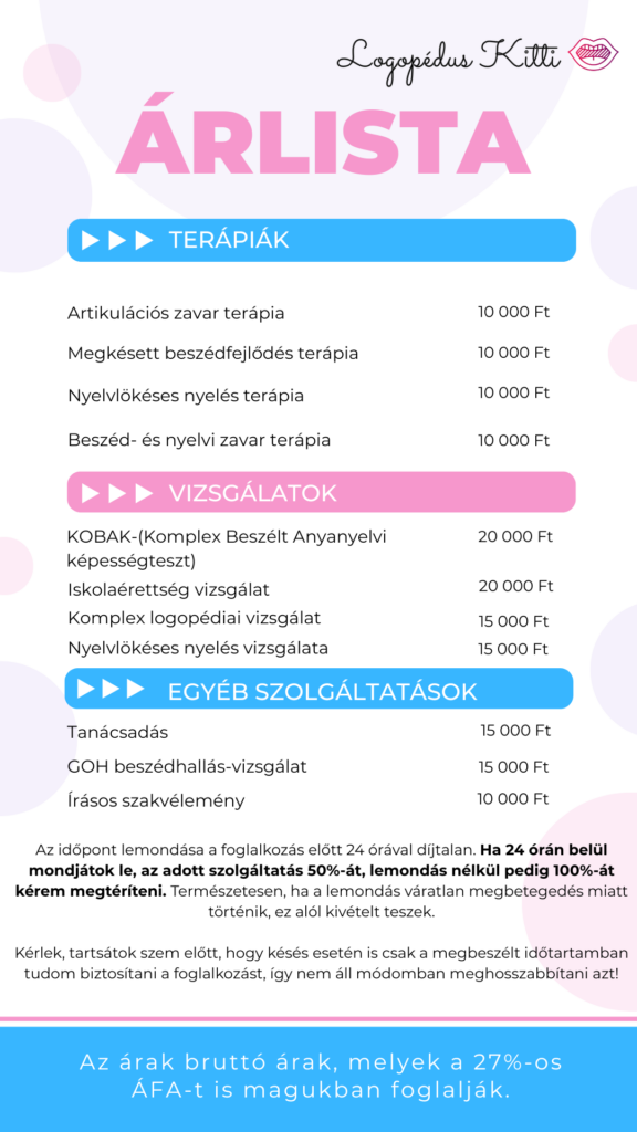 Logopédus Kitti Árlista 2026
